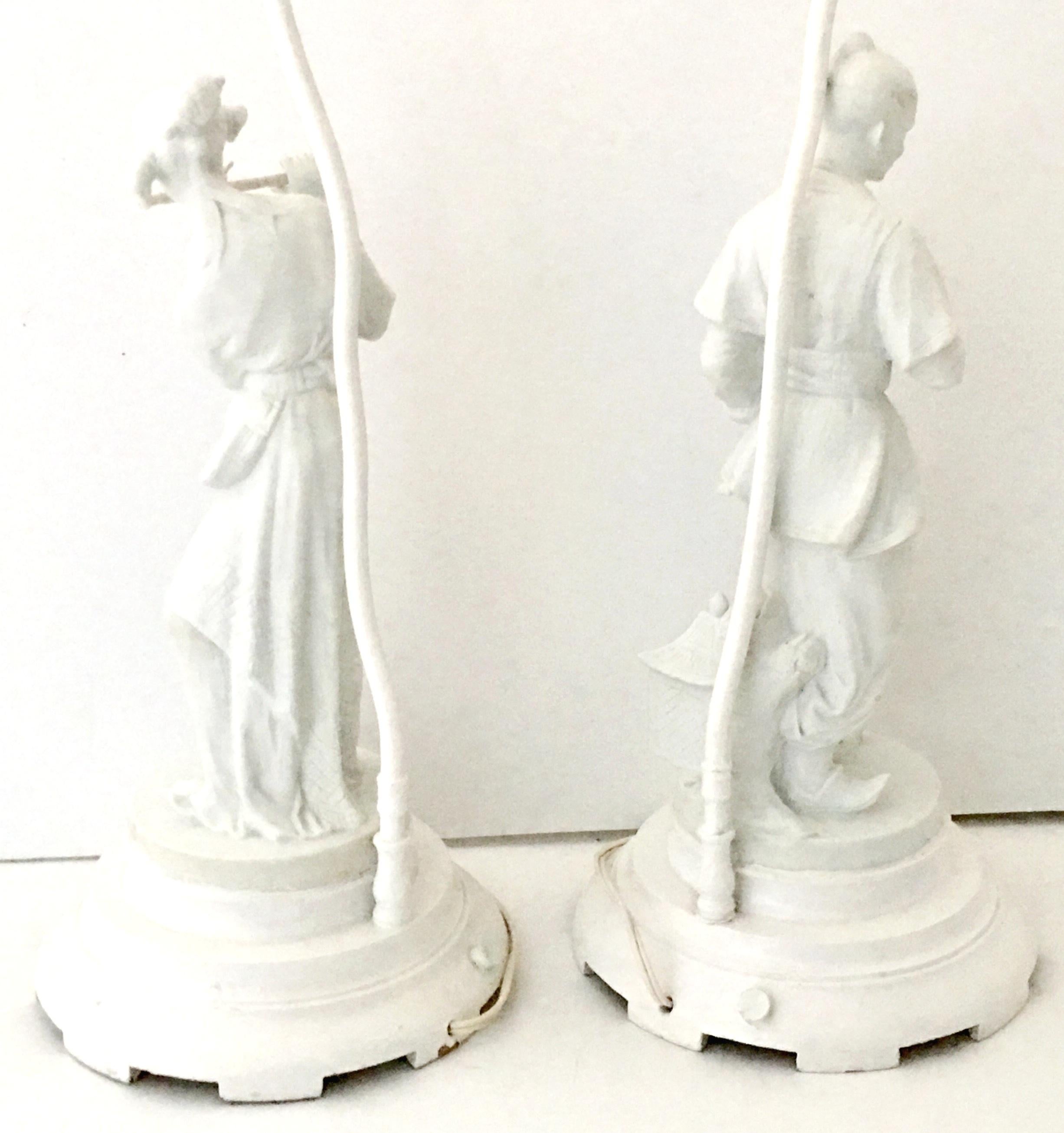 Antique Pair Of Italian Blanc De Chine Figural  Lamps For Sale 1