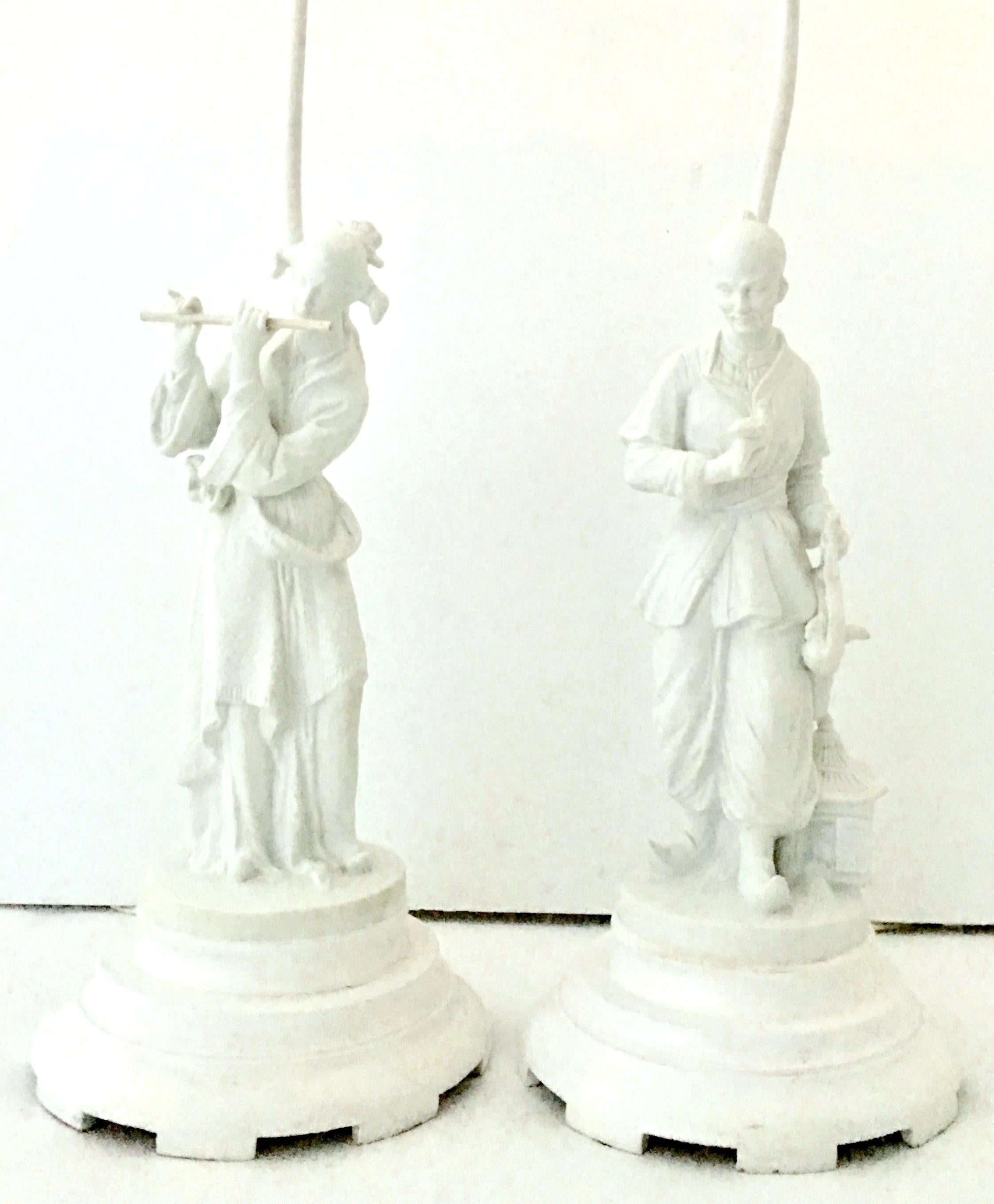 20th Century Antique Pair Of Italian Blanc De Chine Figural  Lamps For Sale