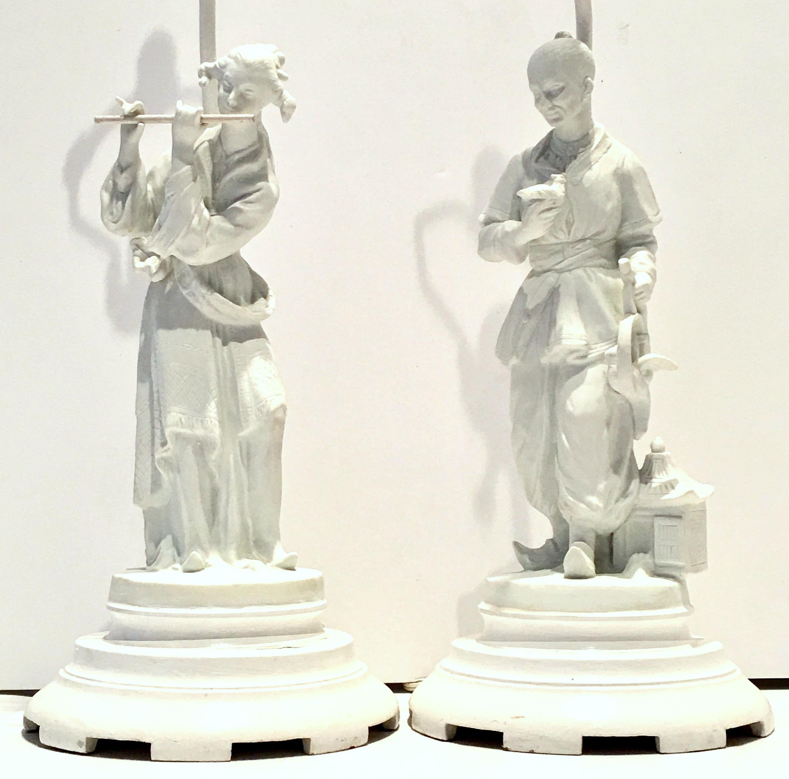 Antique Pair Of Italian Blanc De Chine Figural  Lamps For Sale 2