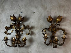 20th century Pair of Italian Brass Wall Lights, 1950s
