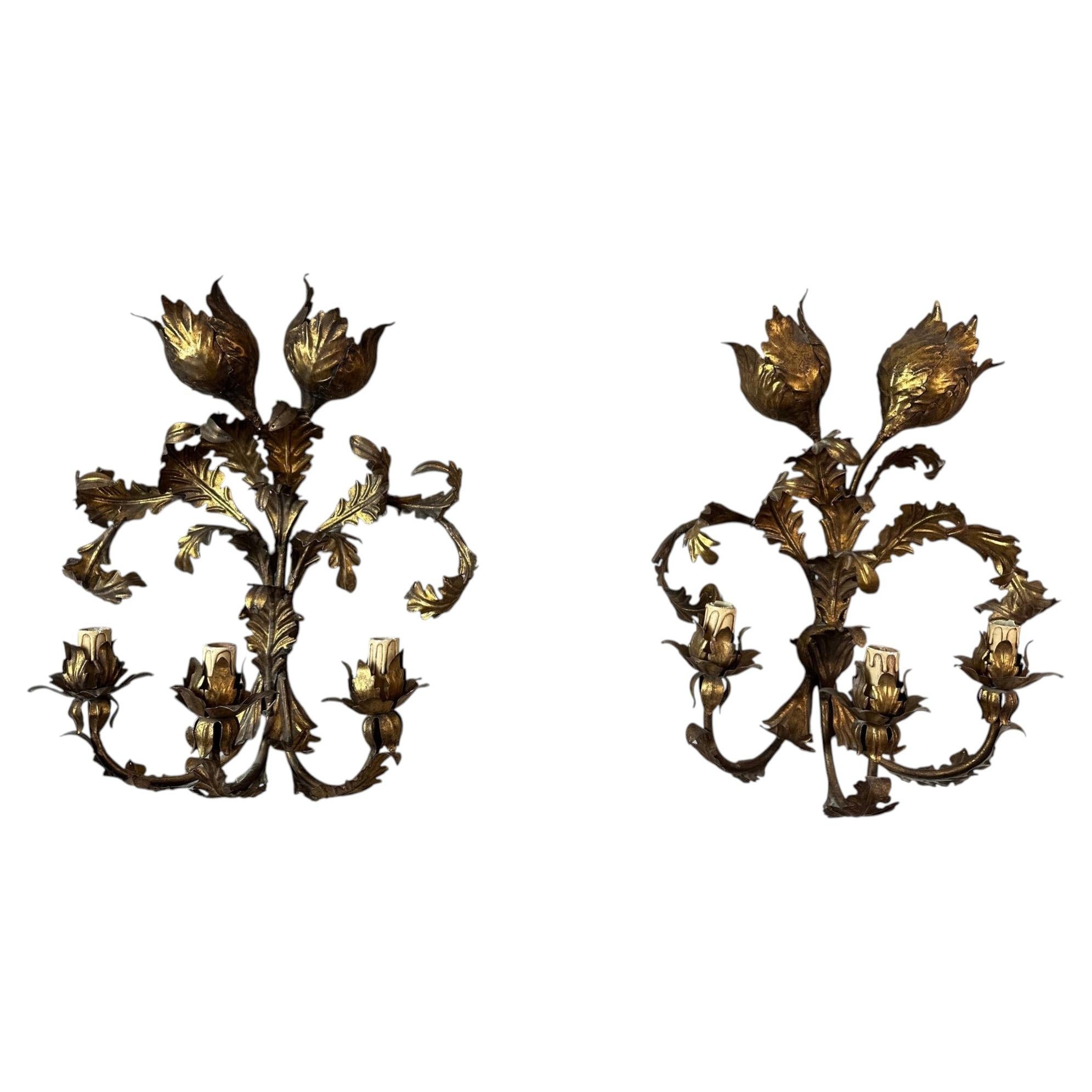 20th century Pair of Italian Brass Wall Lights, 1950s