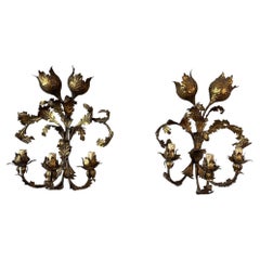 20th century Pair of Italian Brass Wall Lights, 1950s