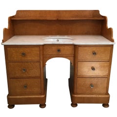 20th Century Pair of Italian Brier-Root Veneer with Carrara Marble Wash Cabinets