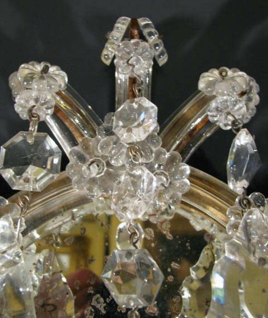 20th Century Pair of Italian Crystal Sconces Hollywood Regency 1940s Wall Lights 4