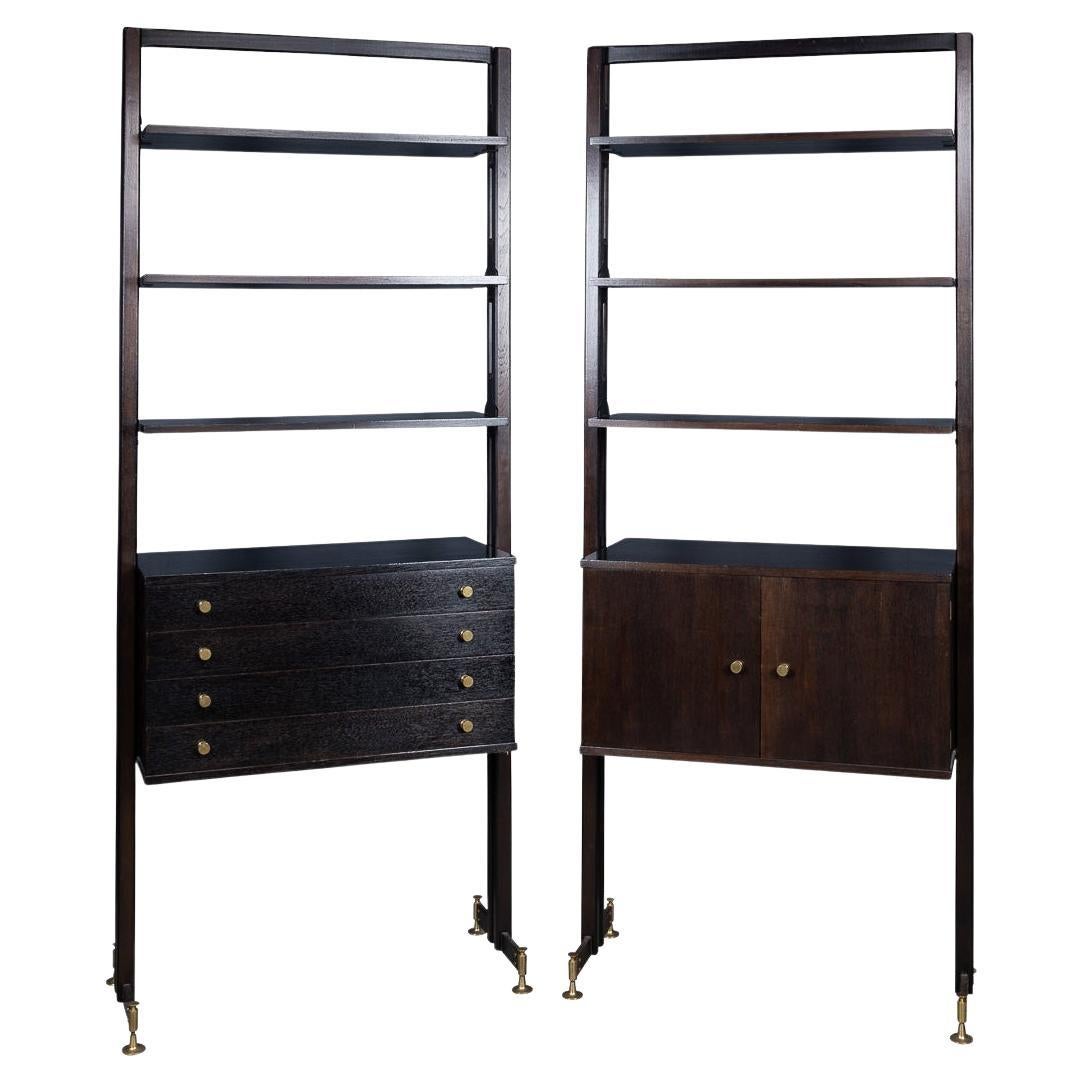20th Century Pair Of Italian Ebonised Wooden Bookcases c.1970
