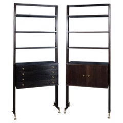 20th Century Pair Of Italian Ebonised Wooden Bookcases c.1970