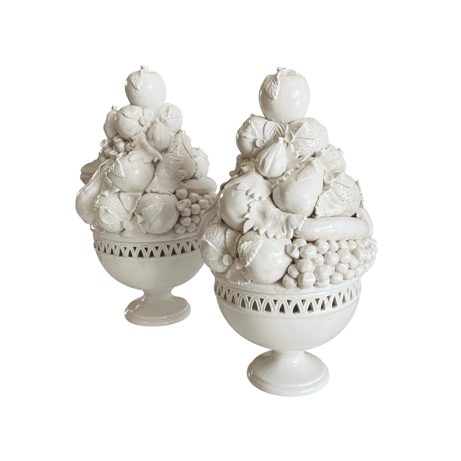 Mid-Century Modern 20th Century Pair of Italian Fruit Decor - Vintage Ceramic Vases