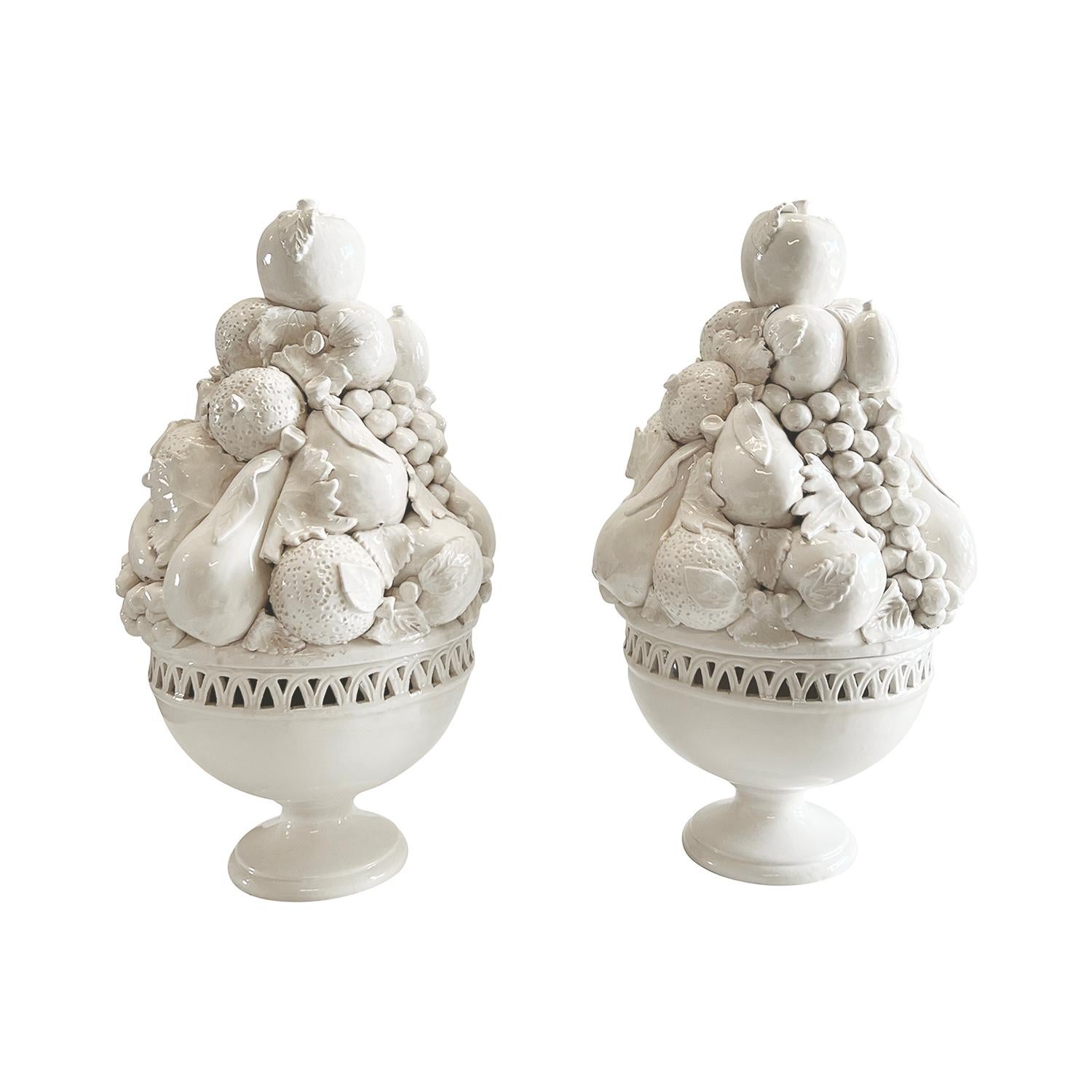 Hand-Crafted 20th Century Pair of Italian Fruit Decor - Vintage Ceramic Vases