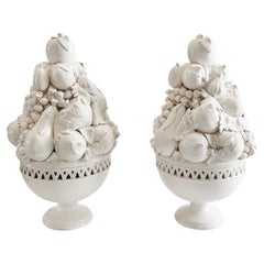 20th Century Pair of Italian Fruit Decor - Vintage Ceramic Vases
