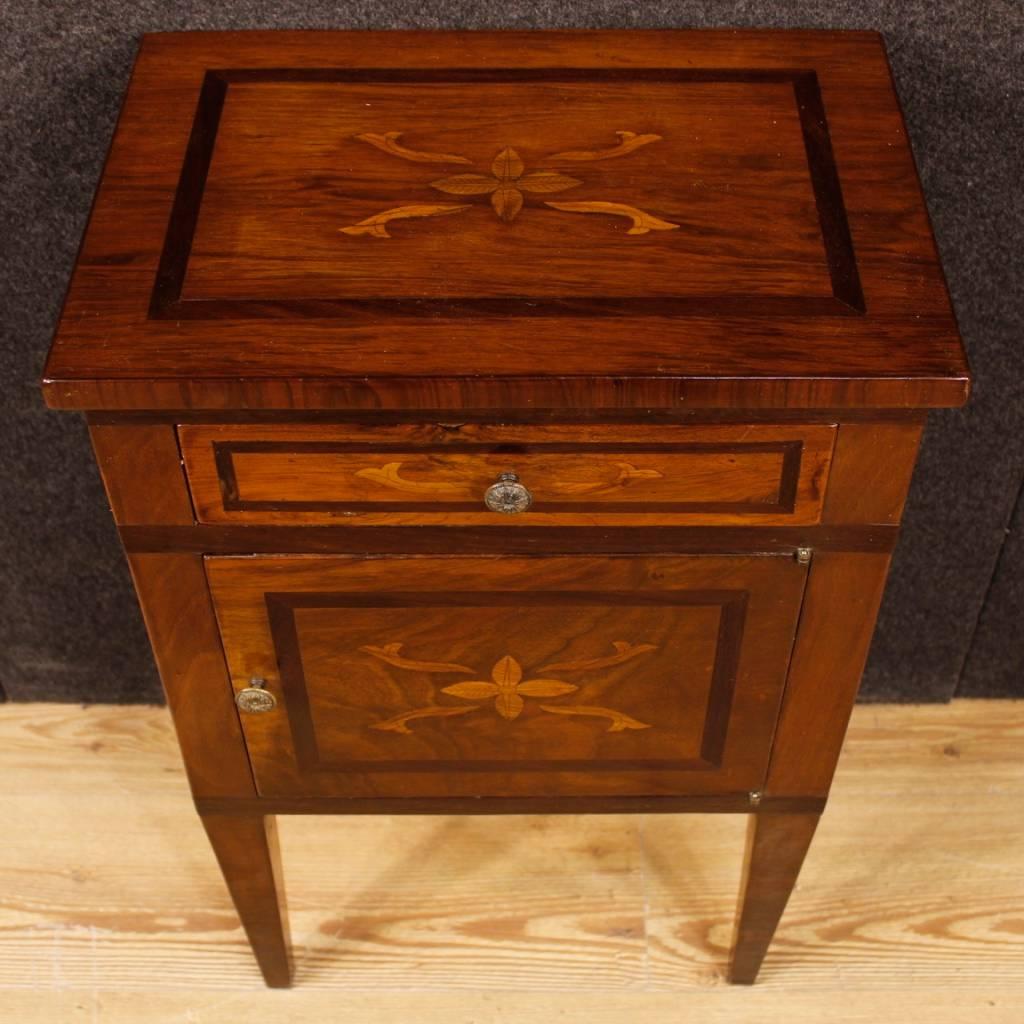 Inlay 20th Century Pair of Italian Inlaid Wooden Bedside Tables in Louis XVI Style