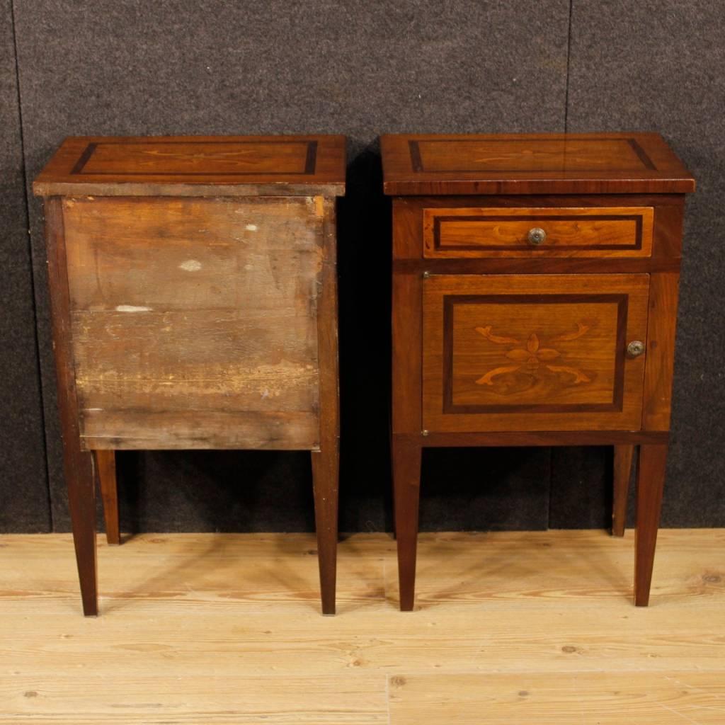 Mid-20th Century 20th Century Pair of Italian Inlaid Wooden Bedside Tables in Louis XVI Style