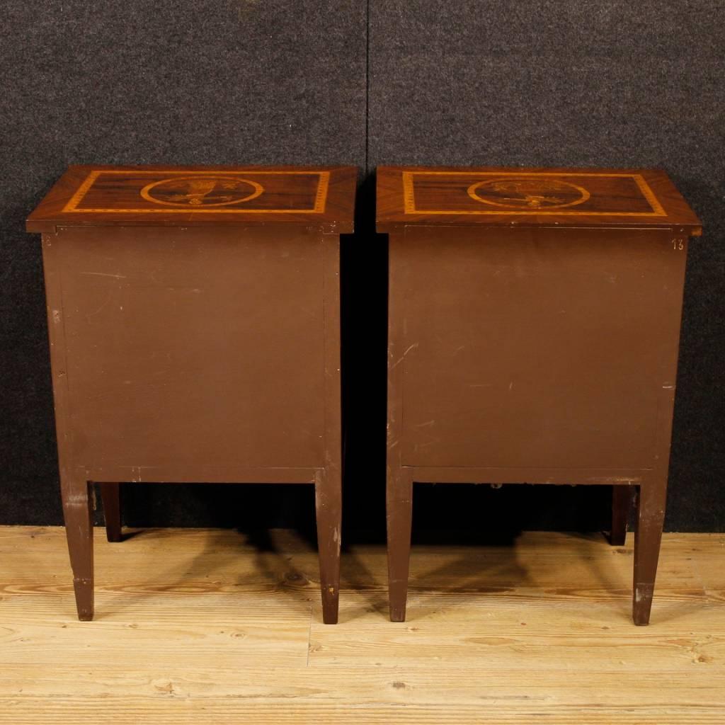 20th Century Pair of Italian Inlaid Wooden Bedside Tables in Louis XVI Style 3