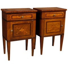 20th Century Pair of Italian Inlaid Wooden Bedside Tables in Louis XVI Style