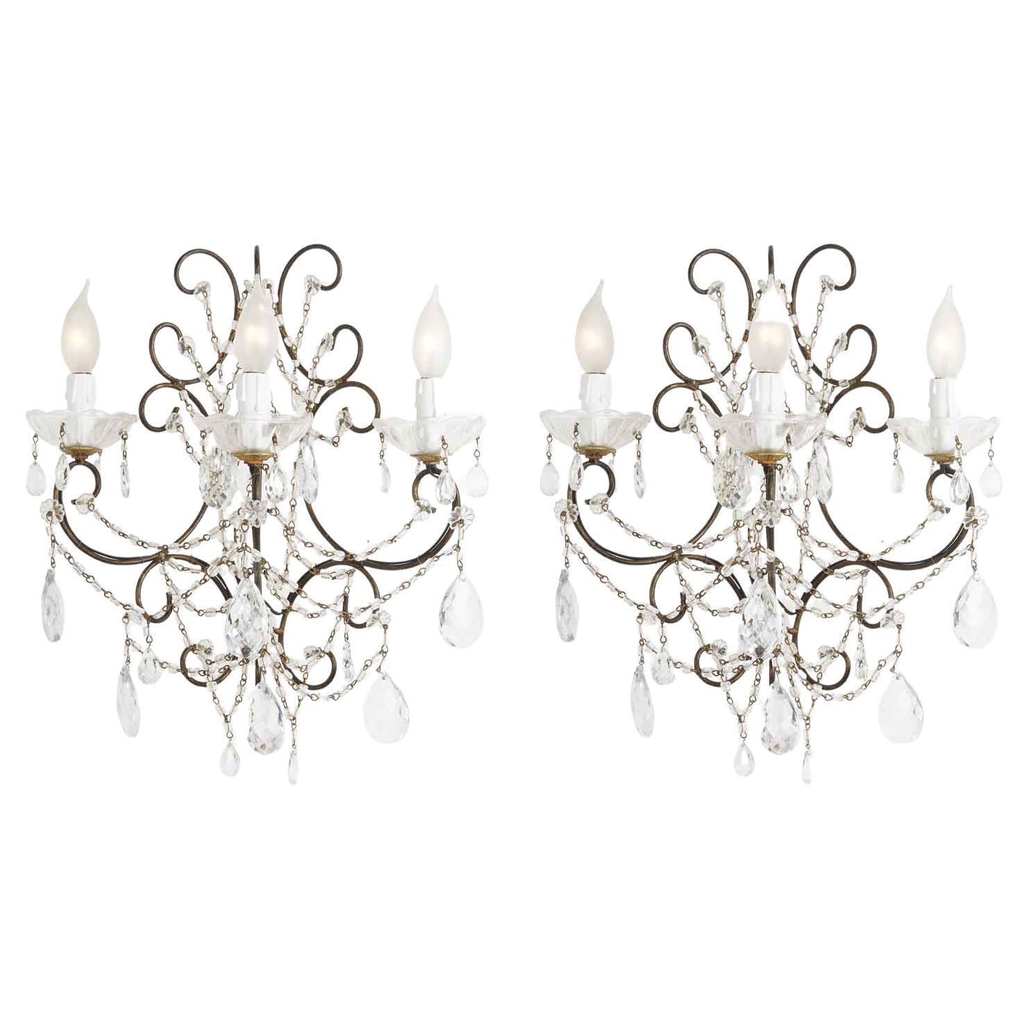 Pair of Rock Crystal and Hand Hammered iron Wall Lights For Sale at 1stDibs