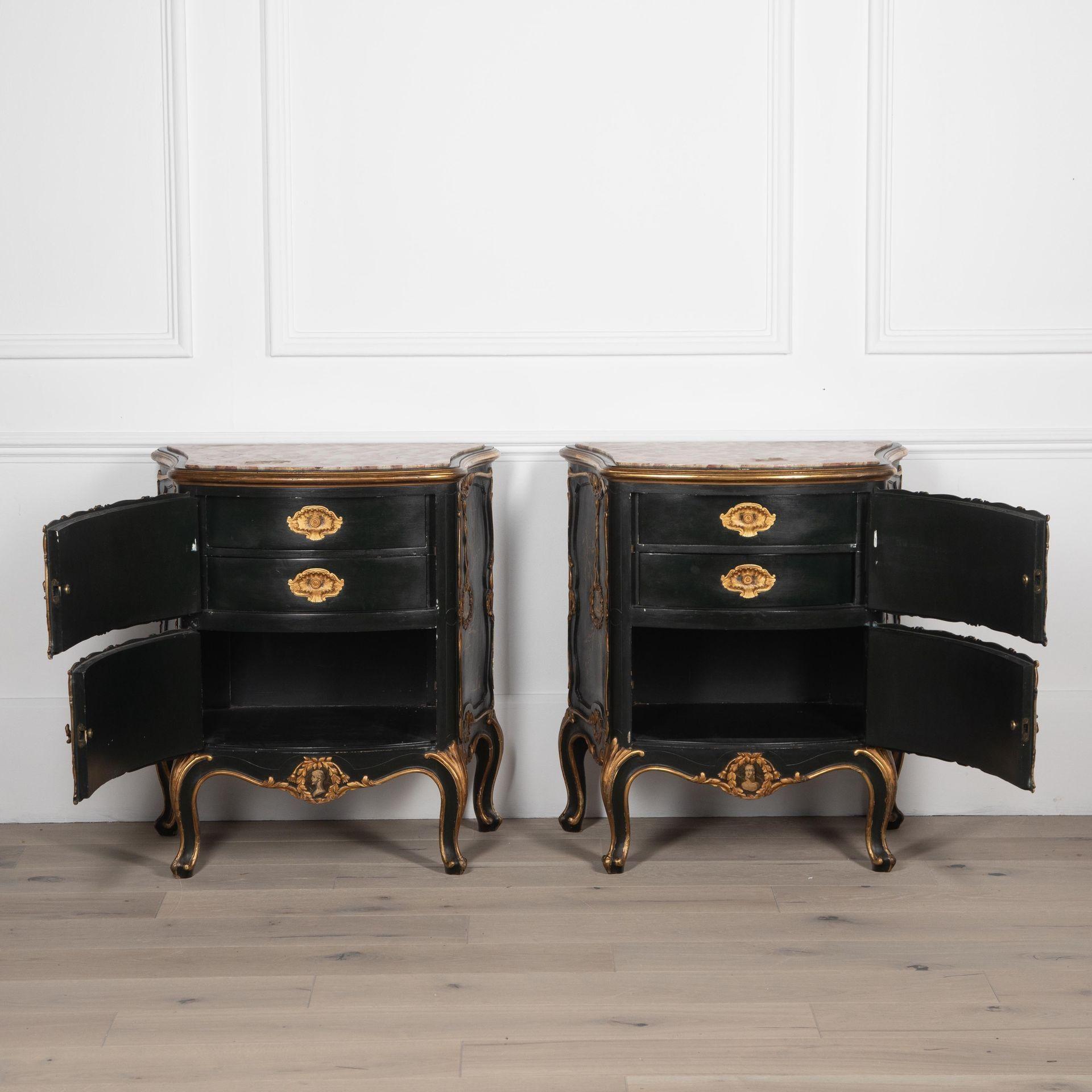 Marble 20th Century Pair of Italian Japanned Commodes For Sale