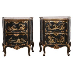 Vintage 20th Century Pair of Italian Japanned Commodes