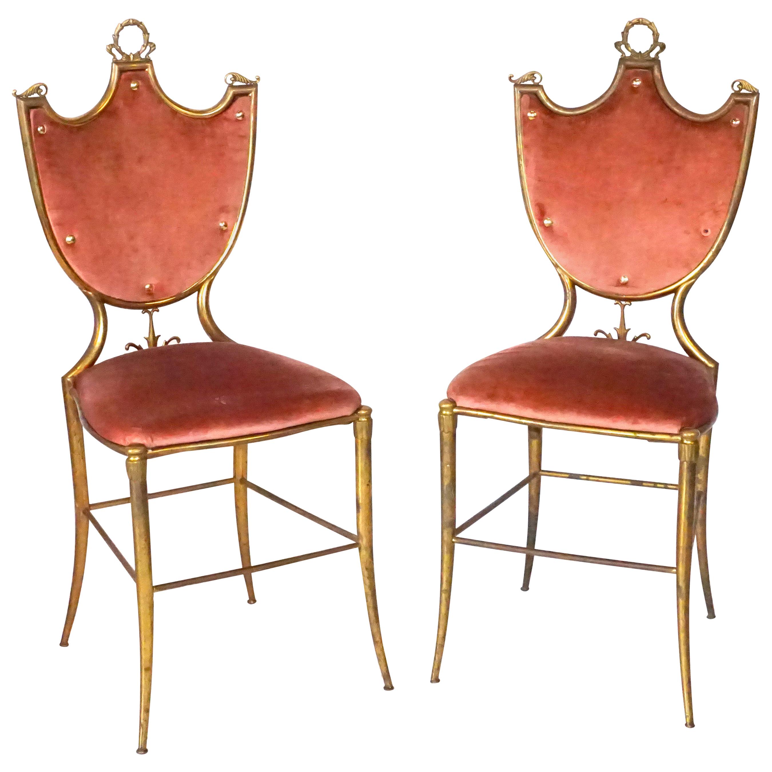 20th Century Pair of Italian Neoclassical Style Bronze Side Chairs