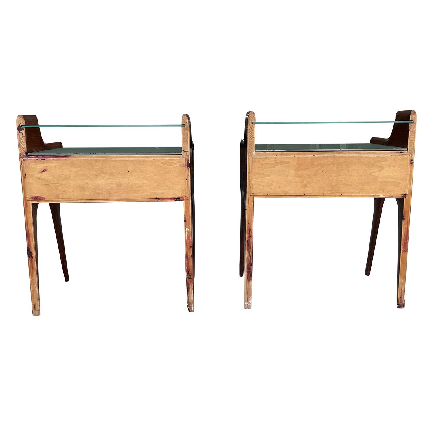 Glass 20th Century Pair of Italian Nightstands, Rosewood Side Tables by Paolo Buffa