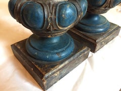 Coppia di Basi Lampada FIorentine Vasi in Legno Blu e Argento 1980