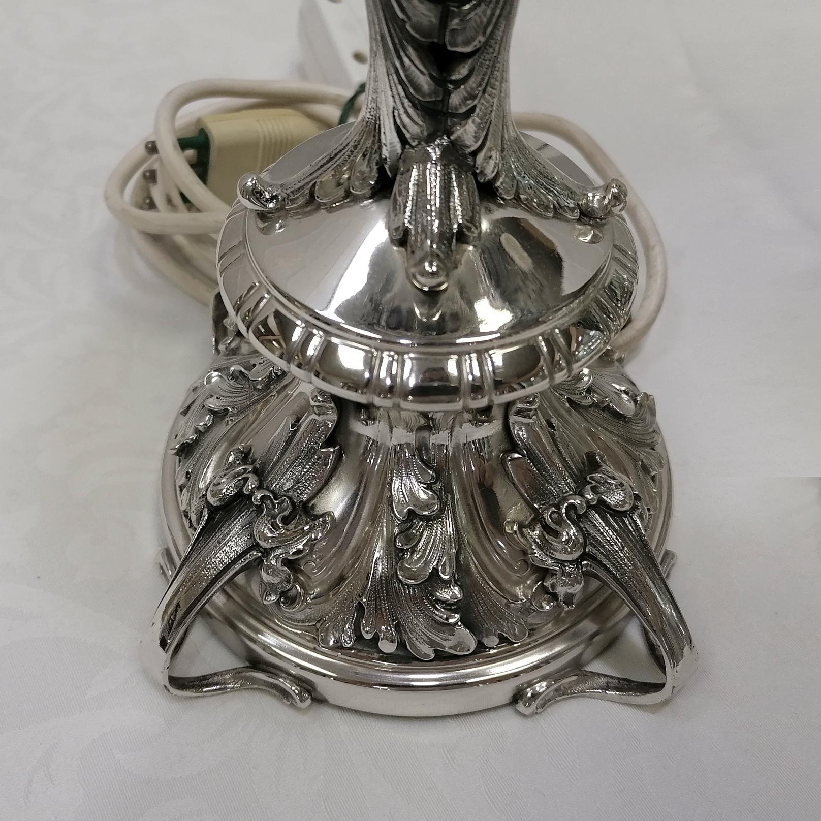 20th Century Pair of Italian Silver embossed with figures Lamps For Sale 1