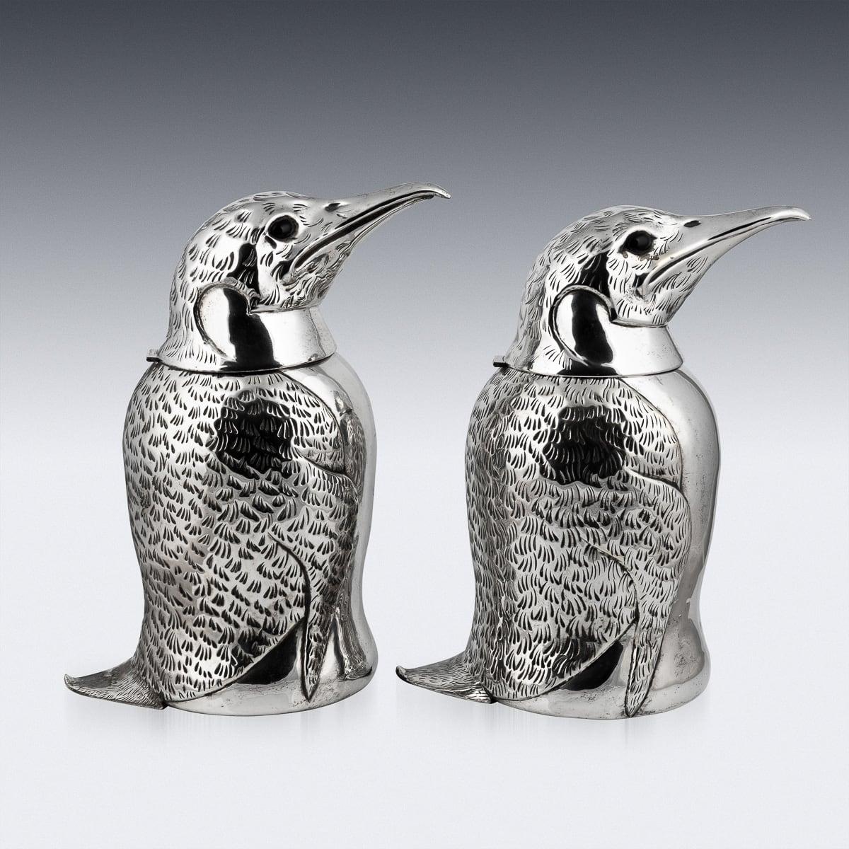 20ième siècle Paire de rafraîchisseurs à vin italiennes en forme de pingouin en métal argenté du 20ème siècle en vente