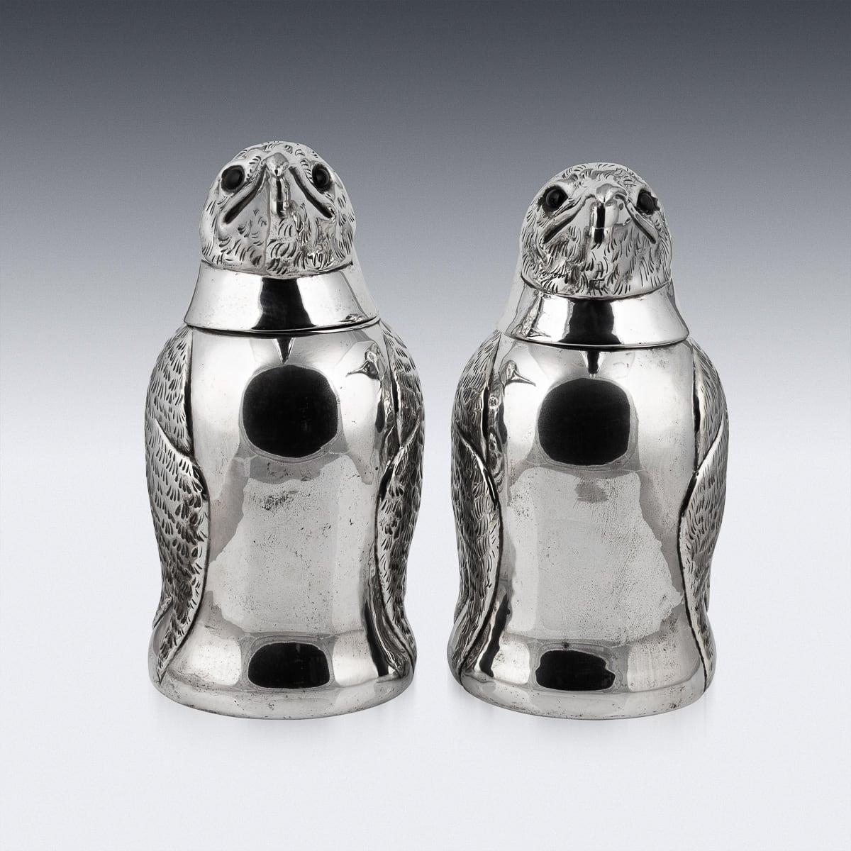 Plaqué argent Paire de rafraîchisseurs à vin italiennes en forme de pingouin en métal argenté du 20ème siècle en vente