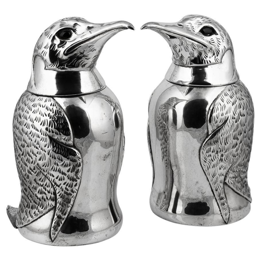 20th Century Pair Of Italian Silver Plated Penguin Shaped Wine Coolers