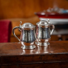 20th Century Pair Of Italian Solid Silver Lidded Tankards