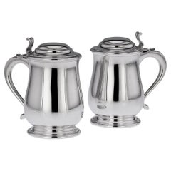 Siglo XX Pareja de jarras italianas con tapa de plata maciza