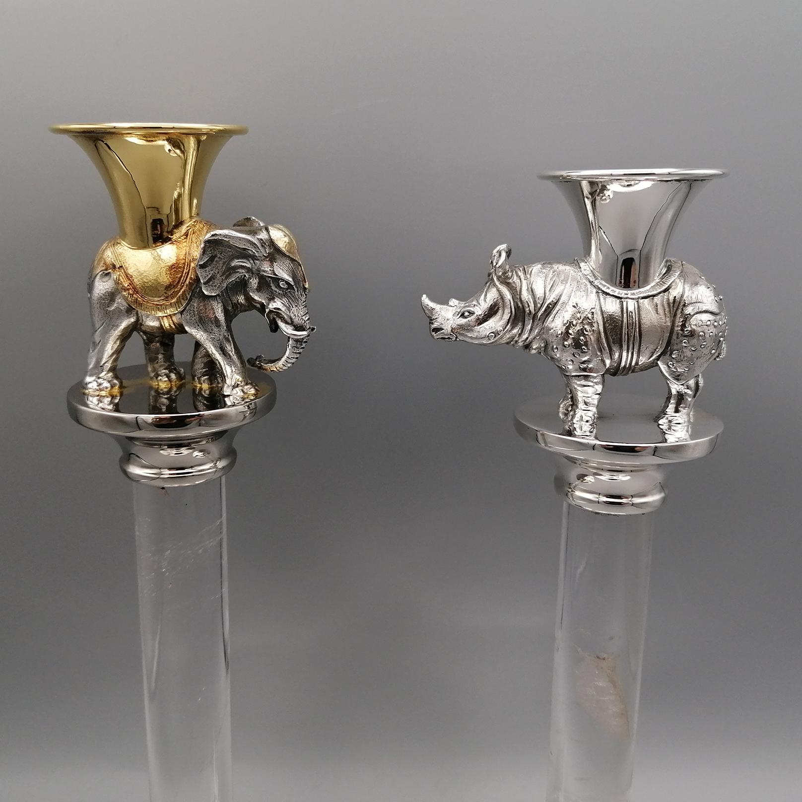 Other 20th Century Pair of Italian Sterling Silver and Rock Cristal  For Sale