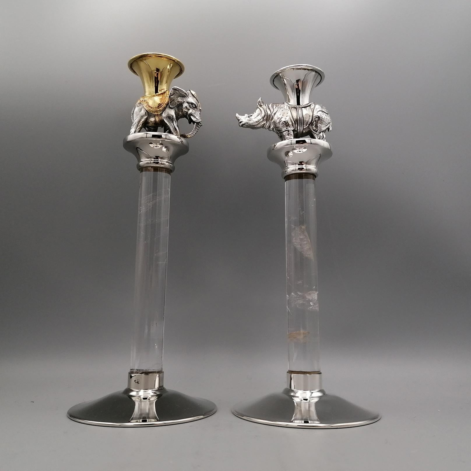 20th Century Pair of Italian Sterling Silver and Rock Cristal  In Excellent Condition For Sale In VALENZA, IT
