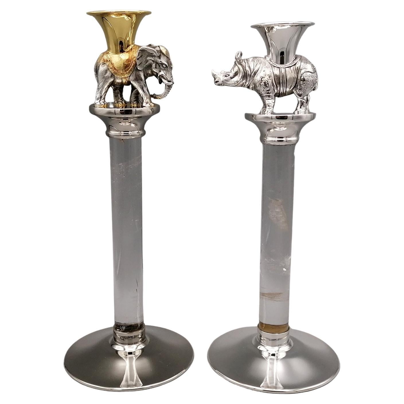 20th Century Pair of Italian Sterling Silver and Rock Cristal 