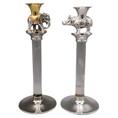 20th Century Pair of Italian Sterling Silver and Rock Cristal 