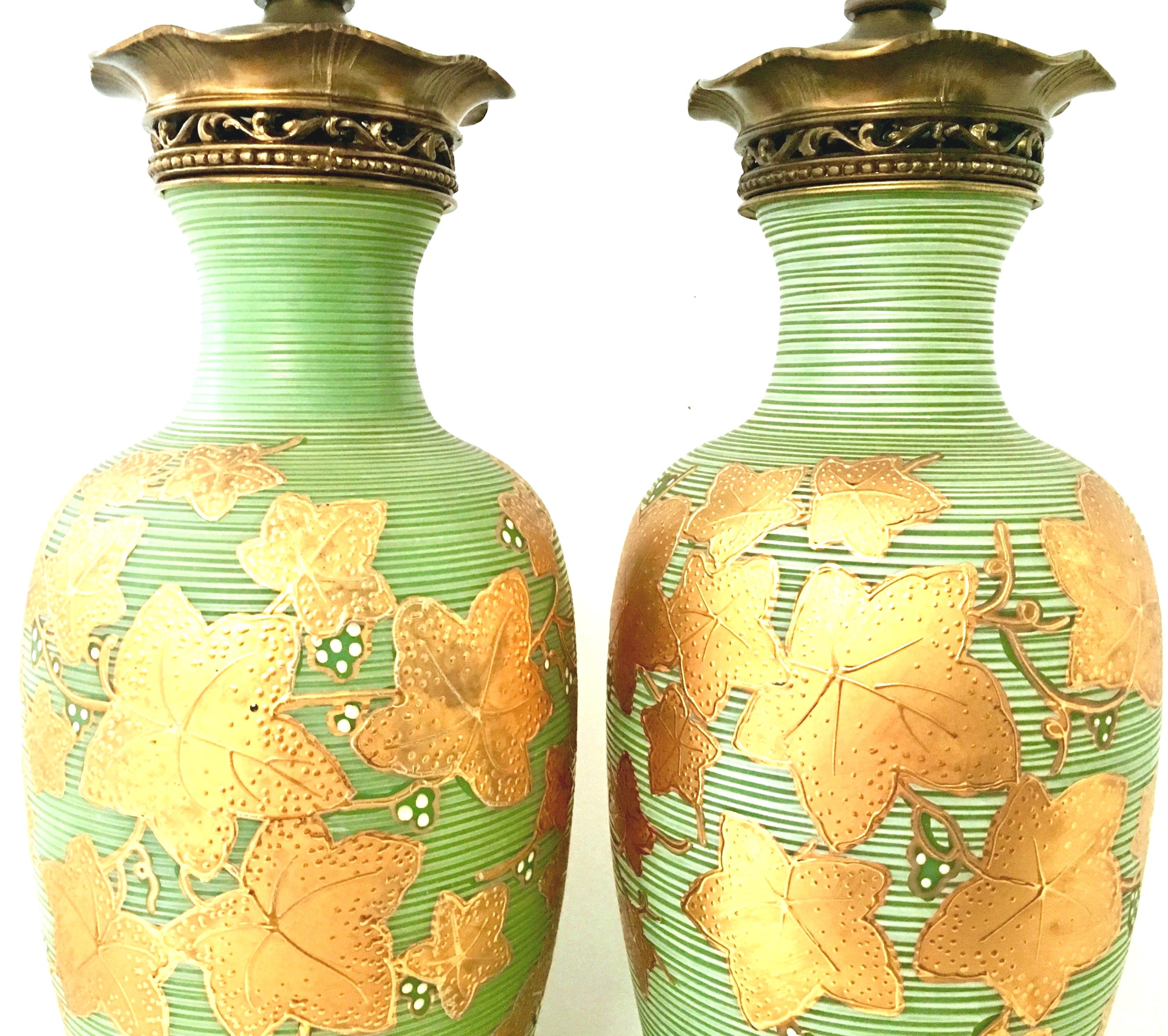20th Century Pair of Italian Venetian Glass 22-Karat Gold and Bronze Table Lamps In Good Condition For Sale In West Palm Beach, FL