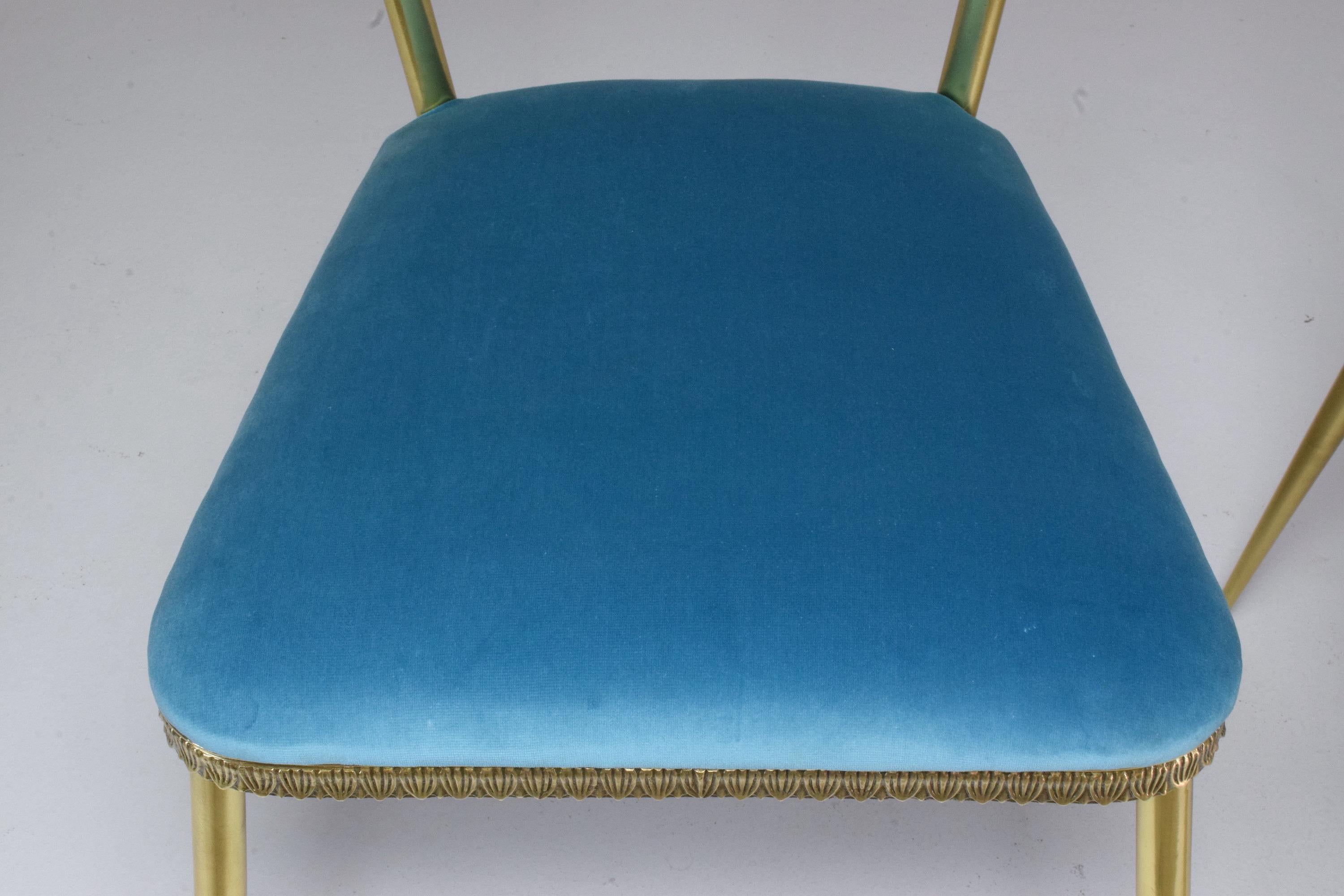 20th Century Pair of Italian Vintage Brass Velvet Swan Chairs, 1950s For Sale 12
