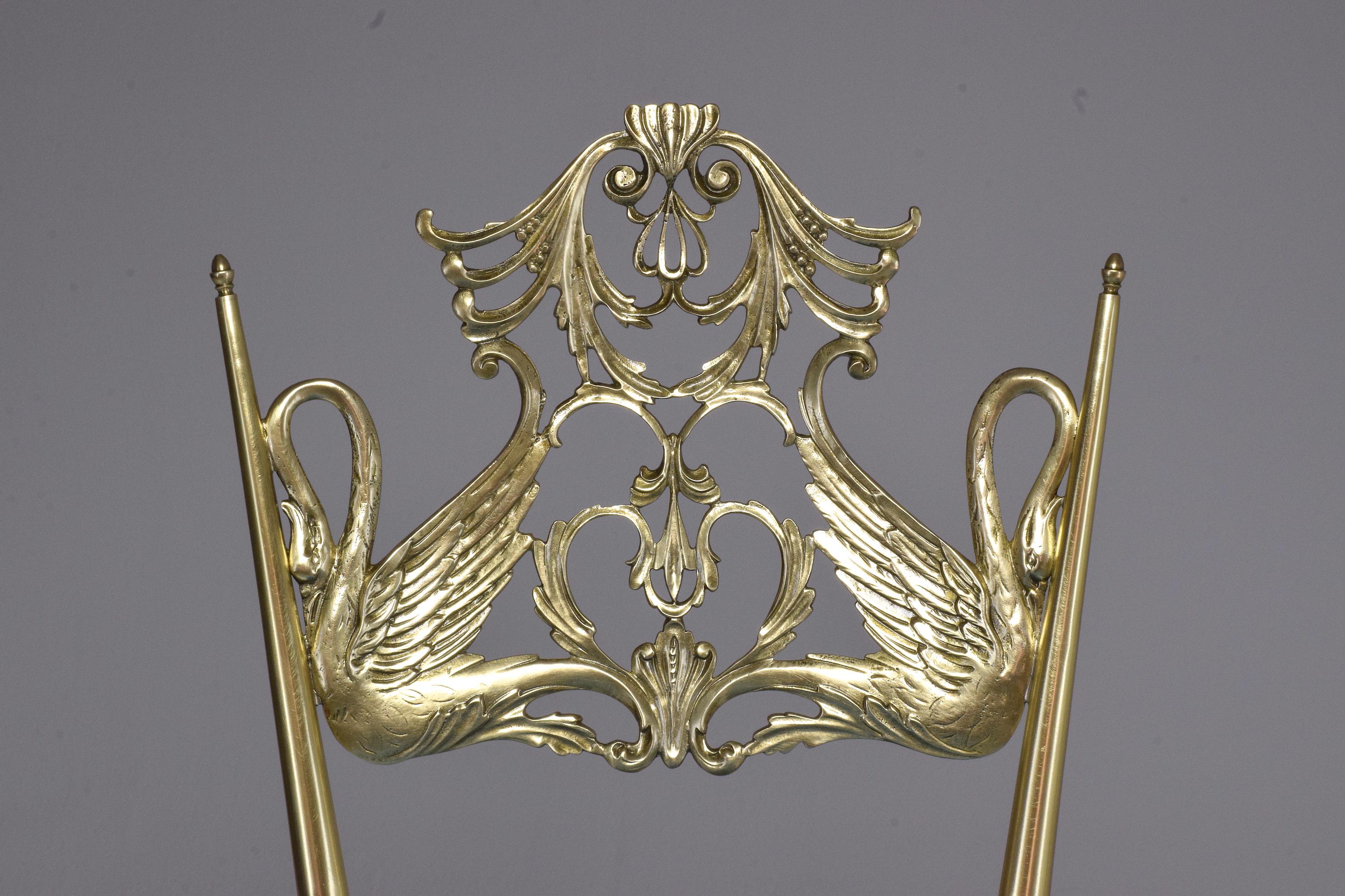 20th Century Pair of Italian Vintage Brass Velvet Swan Chairs, 1950s 13