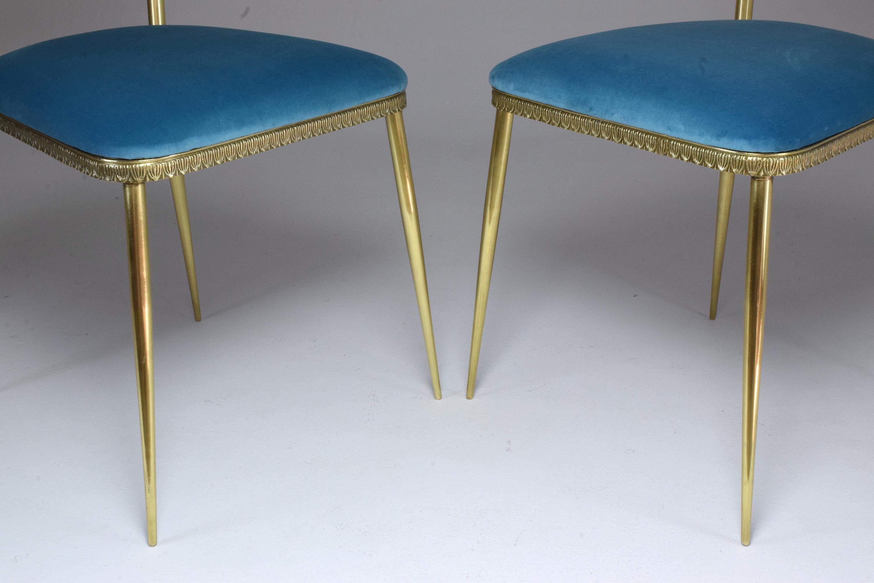 20th Century Pair of Italian Vintage Brass Velvet Swan Chairs, 1950s For Sale 6