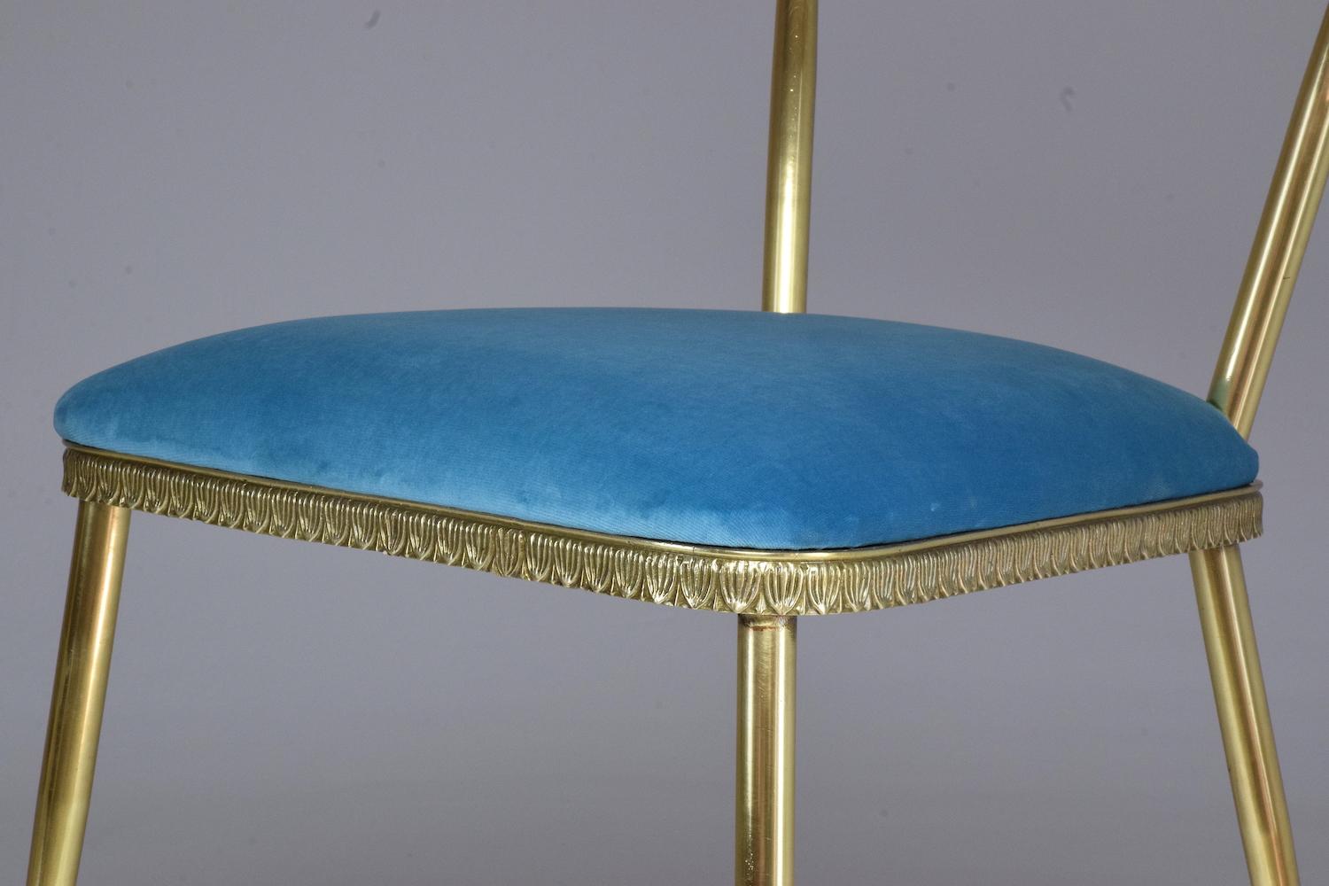 20th Century Pair of Italian Vintage Brass Velvet Swan Chairs, 1950s For Sale 7