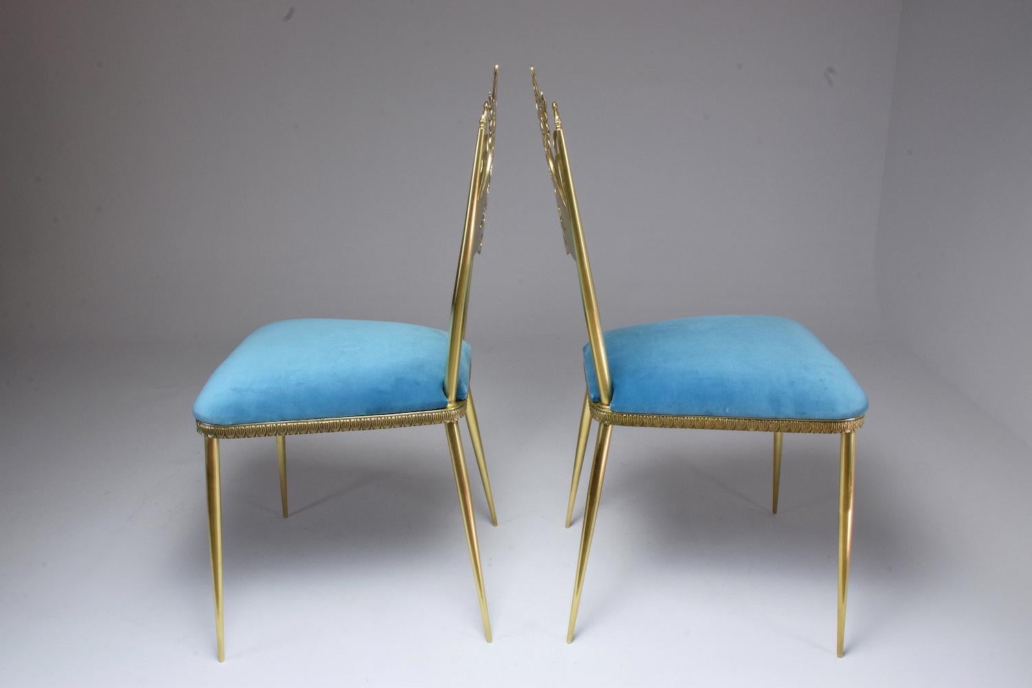 20th Century Pair of Italian Vintage Brass Velvet Swan Chairs, 1950s For Sale 13