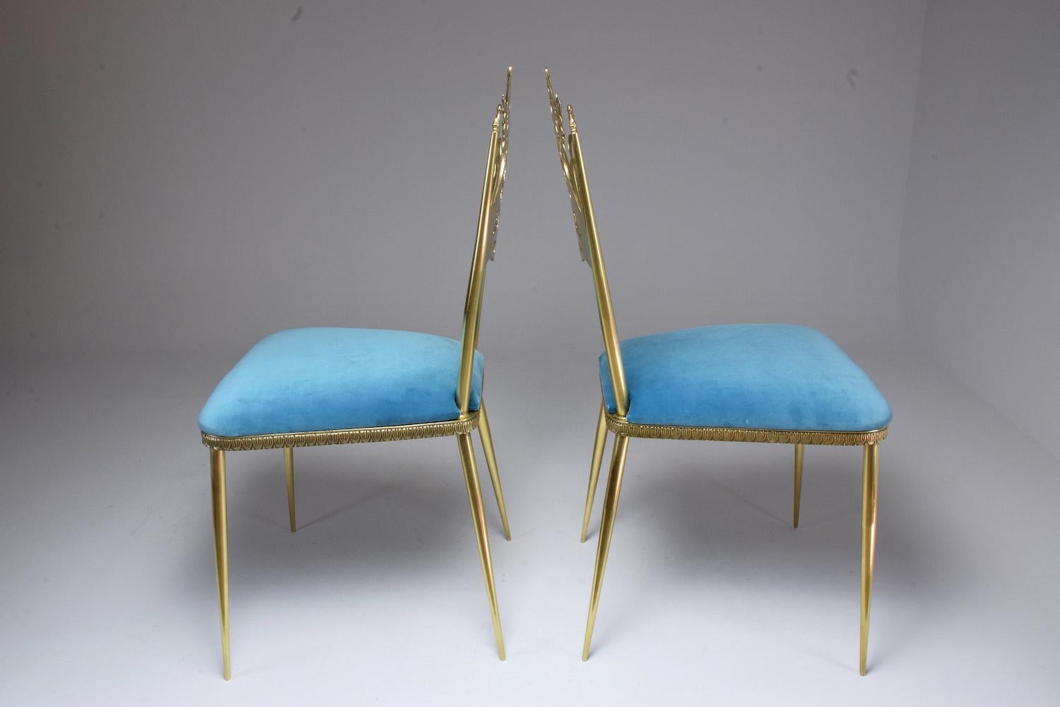 20th Century Pair of Italian Vintage Brass Velvet Swan Chairs, 1950s 12