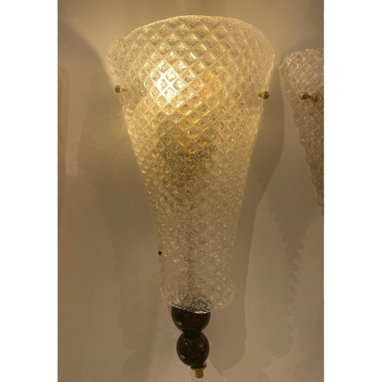 Metal 20th Century Pair of Italian Vintage Murano Glass Tulip Wall Lights, Lamps For Sale