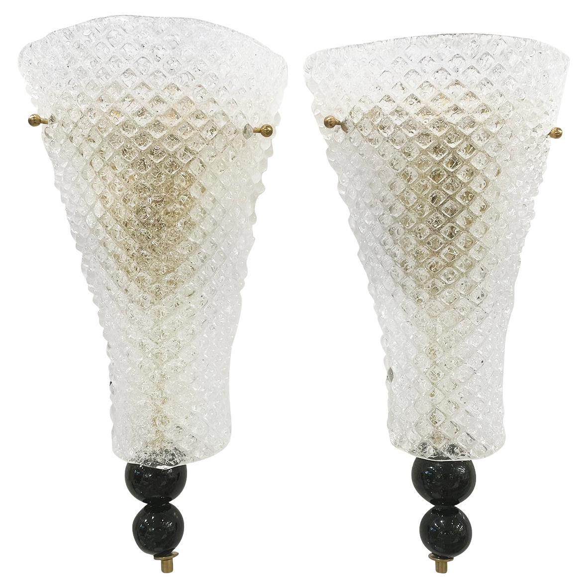 20th Century Pair of Italian Vintage Murano Glass Tulip Wall Lights, Lamps For Sale