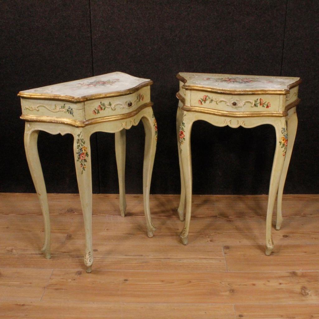 20th Century Pair of Lacquered and Painted Wood Venetian Bedside Tables, 1960 6