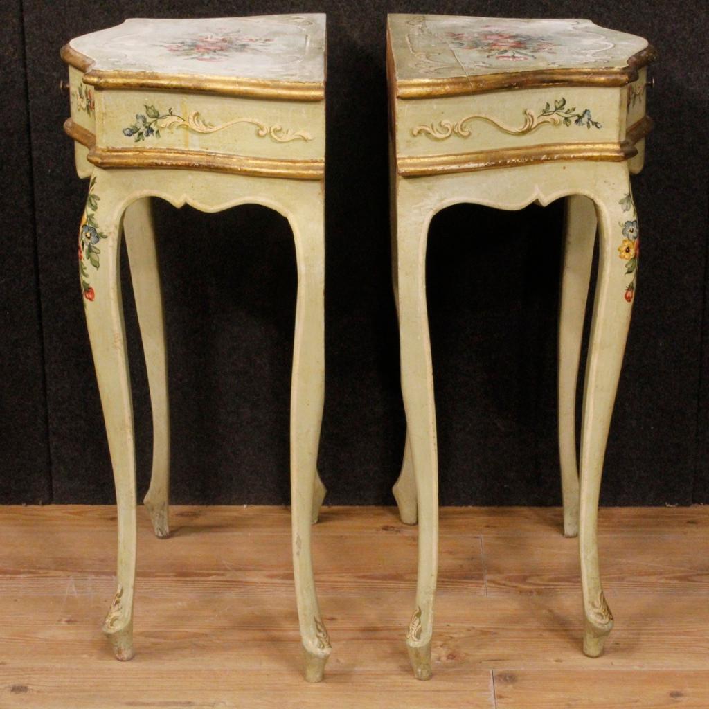20th Century Pair of Lacquered and Painted Wood Venetian Bedside Tables, 1960 3
