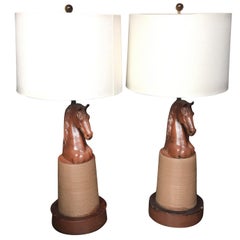 20th Century Pair of Lacquered Wood Horse Head Table Lamps