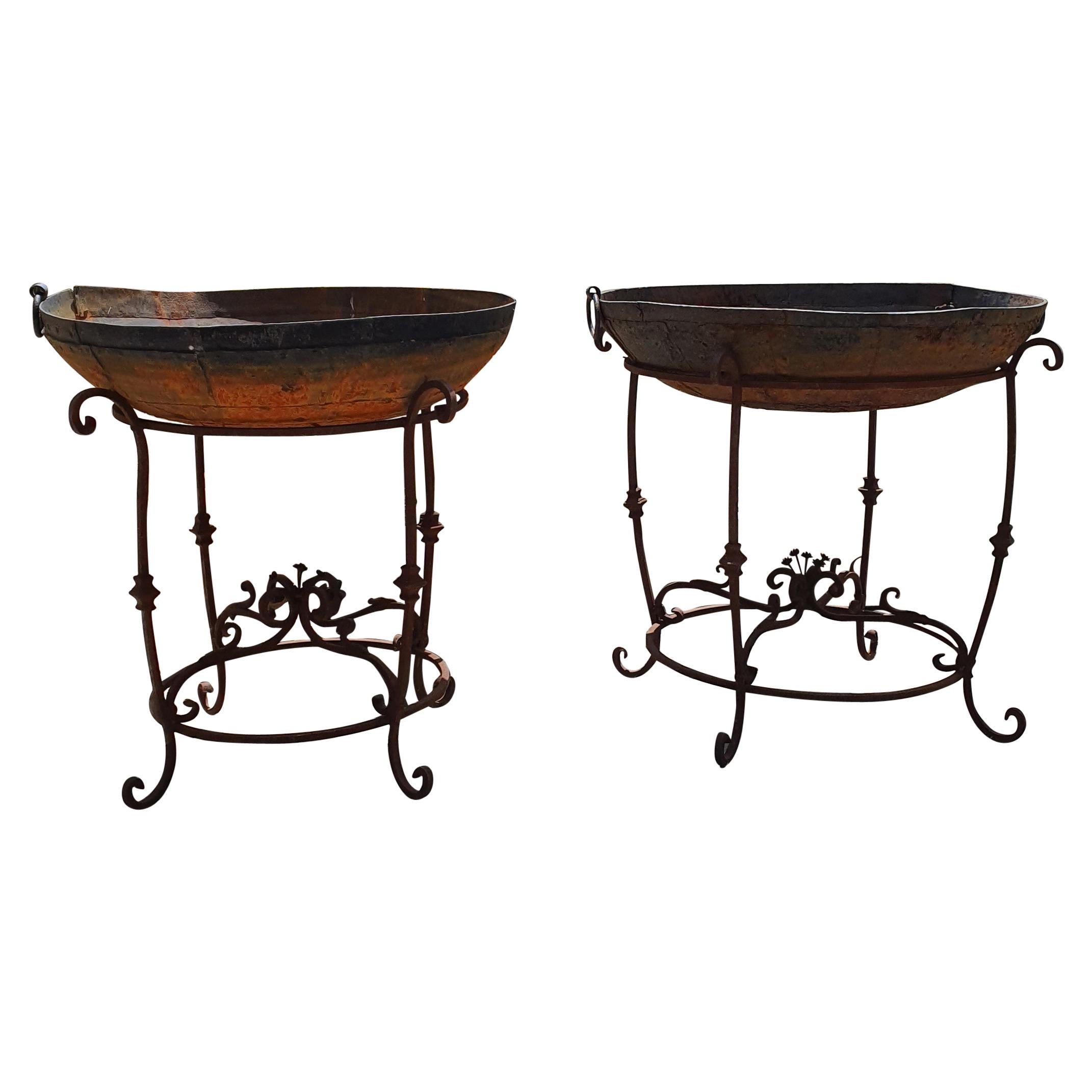 20th Century Pair of Large Iron Braziers