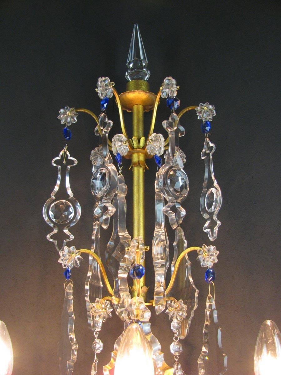 20th Century Pair of Large Italian Crystal Sconces Gilt Iron Baguès Style In Good Condition In Milan, IT