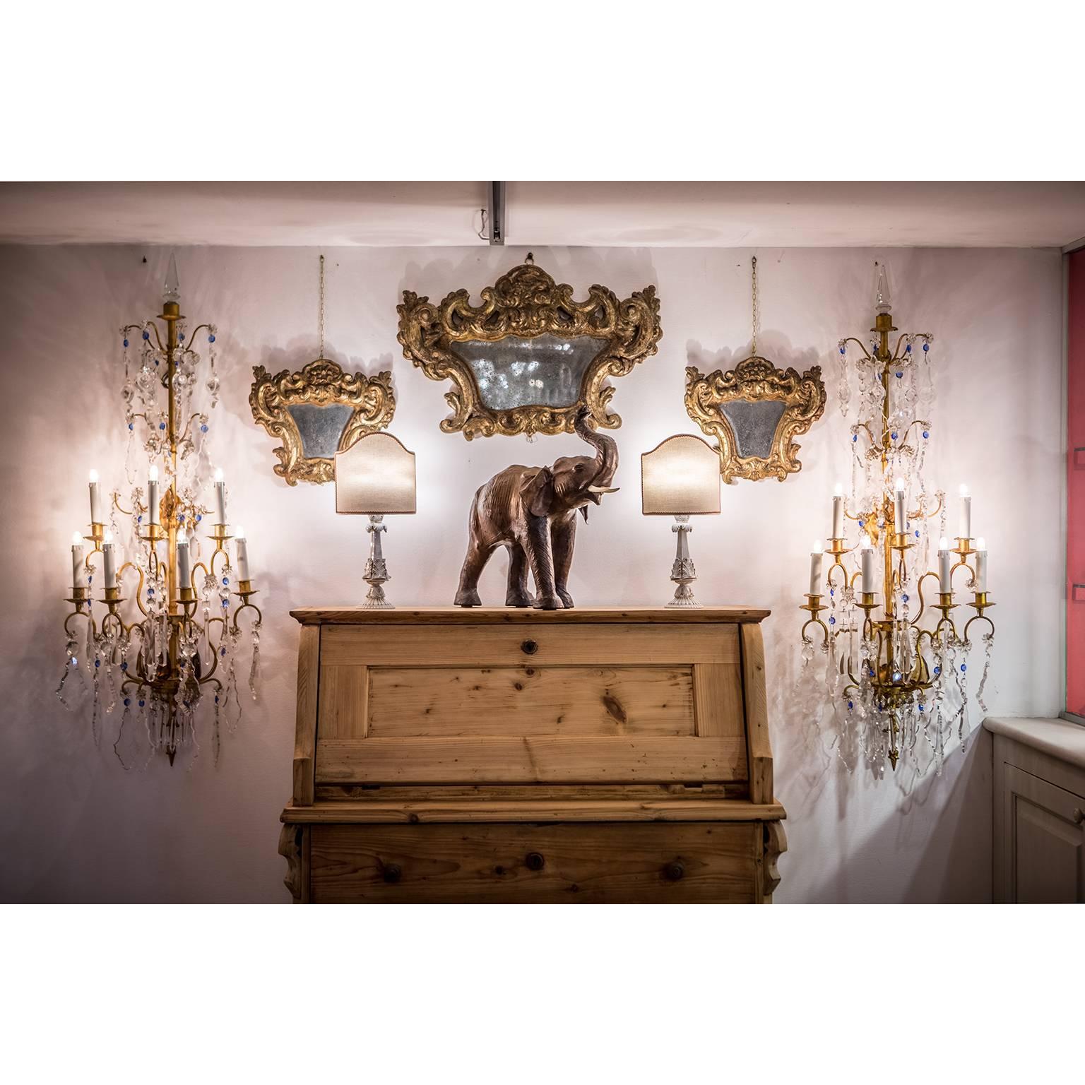 20th Century Pair of Large Italian Crystal Sconces Gilt Iron Baguès Style 3