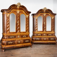 20th Century Pair of Large Rococo Inlaid Marquetry Cabinets, Sweden