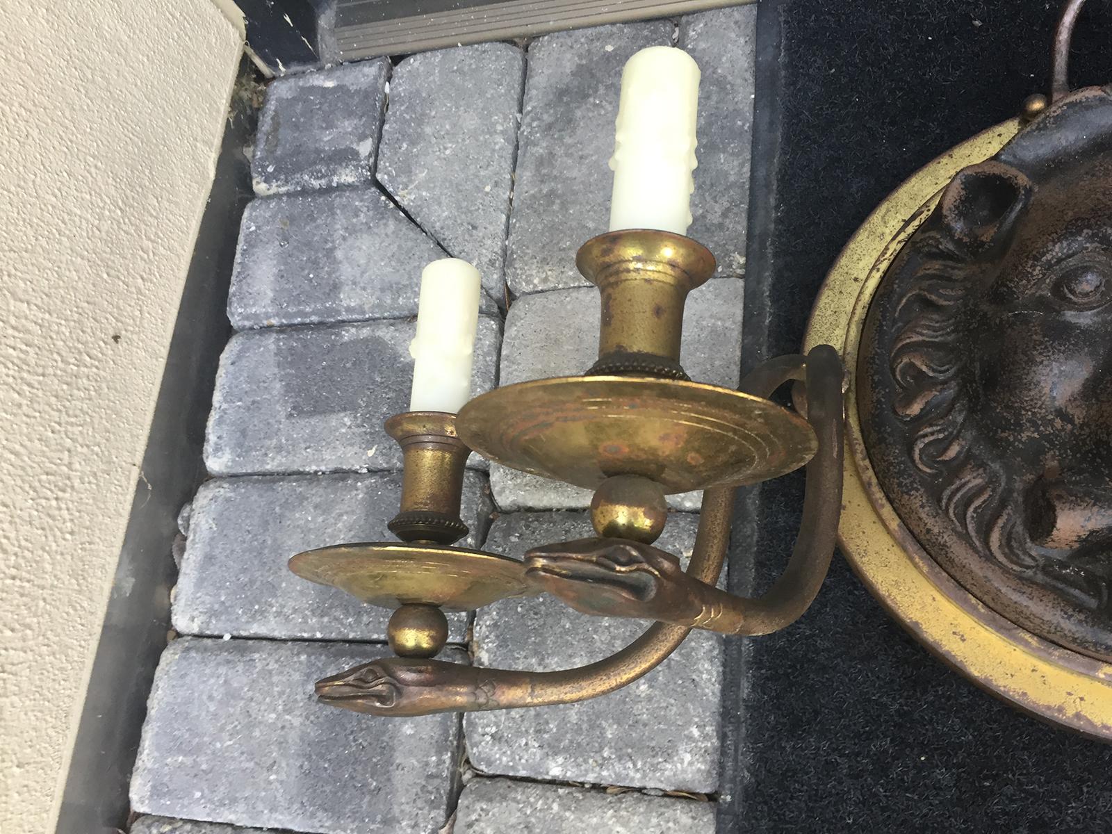 20th Century Pair of Large Scale Regency Style Iron and Brass Sconces For Sale 9